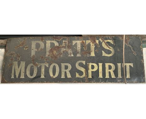 A Pratt's motor spirit enamel sign,single-sided, yellow on dark blue, (with chips, rust and some loss, faded), 46 x 133cm. Th