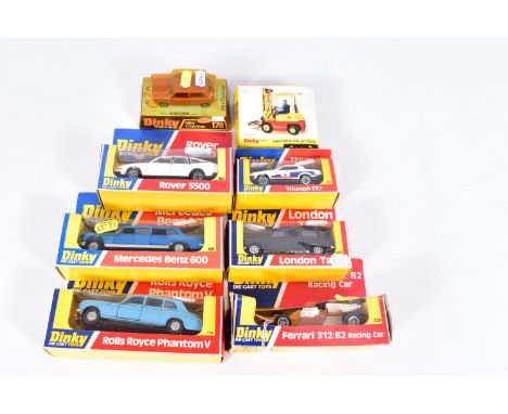 SEVEN BOXED MAINLY LATE ISSUE DINKY TOYS CARS, Rolls Royce Phantom V, No124, Mercedes Benz 600, No.128, Mini Clubman, No.178,