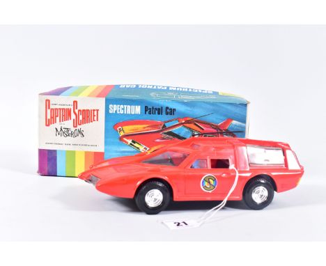 A BOXED CENTURY 21 TOYS PLASTIC FRICTION DRIVE CAPTAIN SCARLET SPECTRUM PATROL CAR, No.9, appears complete and in very good c