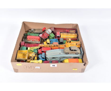 A QUANTITY OF UNBOXED AND ASSORTED PLAYWORN DIECAST VEHICLES, to include Dinky Supertoys Foden Eight Wheel Wagon, No.501, 1st