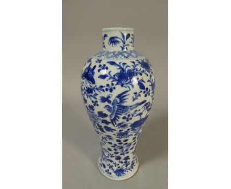 A Chinese Blue and White Bottle Vase with Bird, Foliate and Butterfly Decoration, Four Character Kangxi Mark to Base, Though 