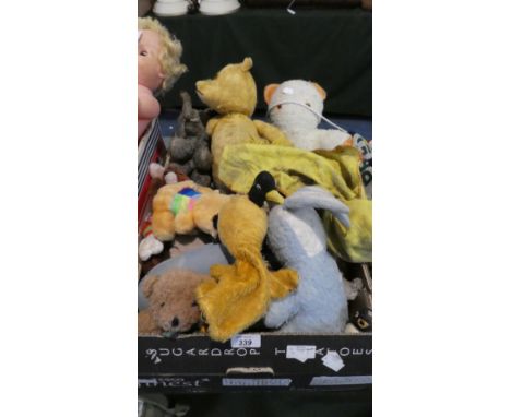 A Box of Soft Toys to Include Teddy Bears, Sooty Glove Puppet