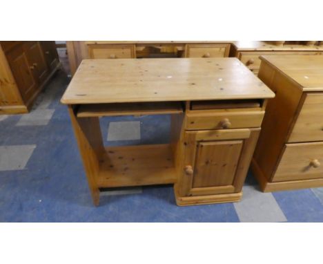 A Pine Desk or Dressing Table with Single Drawer Over Cupboard Base, 100cm Long