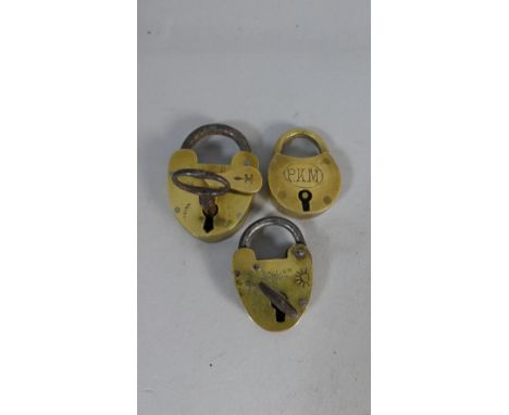 A Collection of Three Vintage Brass Padlocks, Two with Keys 