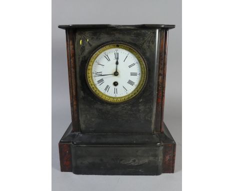 A Slate and Marble Mantle Clock of Architectural Form, 34cm High, Loss to Front Top Rim, For Restoration 