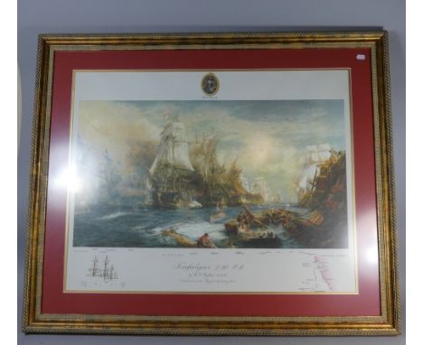 A Large Gilt Framed Print, Trafalgar, Two Thirty PM by W L Wyllie, 81cm Wide 
