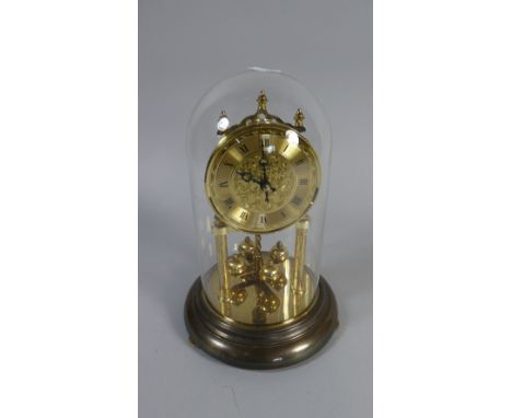A Mid 20th Century German Pillar Clock Under Glass Dome, 23cm High 