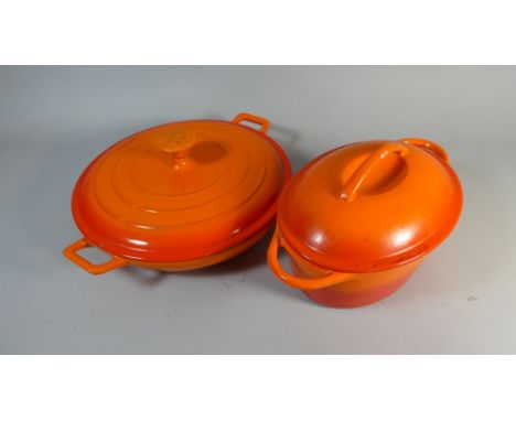 Two Enamelled Cast Iron Lidded Cooking Pans