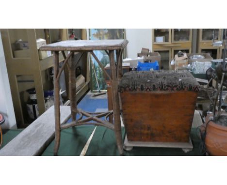 A Late Victorian Lift Top Box Commode Together with Bamboo and Wicker Occasional Table 