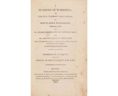 [Keir (William)]A Summons of Wakening; or, the Evil Tendency and Danger of Speculative Philosophy, Exemplified in Mr. Leslie'