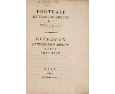 NO RESERVE Voltaire (François Marie Arouet de) L'Esprit de Monsieur de Voltaire, [edited by C.Villaret], a little soiled and 