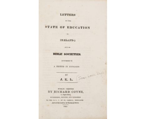 Ireland.- [Doyle (James Warren)], "J.K.L.". Letters on the State of Education in Ireland; and on Bible Societies..., 1824; Le