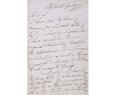 Wellington (Arthur Wellesley, first Duke of, soldier and Prime Minister, 1769-1852) Autograph Letter signed "Wellington" to t