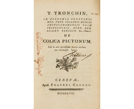 NO RESERVE Toxicology.- Tronchin (Théodore) De colica pictonum, first edition, half-title, woodcut ornaments & initials, cont