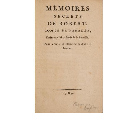 NO RESERVE Paradès (Robert de) Mémoires Secrets de Robert, Comte de Paradès...pour servir à l'Histoire de la dernière Guerre,