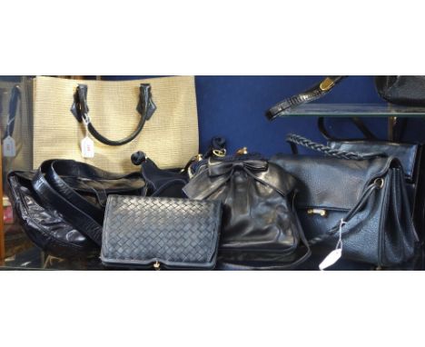 SIDONIE LARIZZI, PARIS: A large tote style shopping bag in canvas and navy blue leather and a collection of navy blue vintage