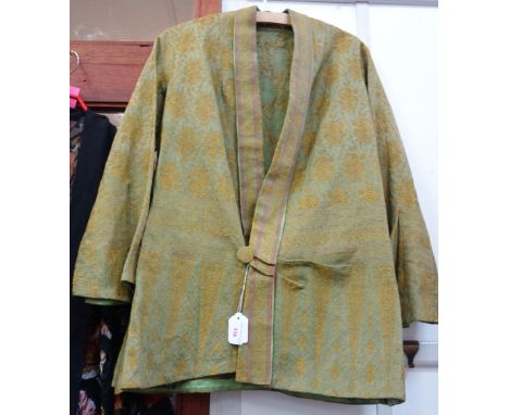 A VINTAGE MID 1920S LADIES JACKET, constructed from pieces of Indian woven patterned silk