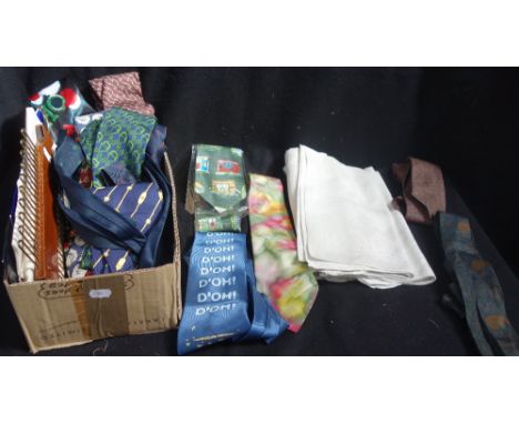 A COLLECTION OF GENTLEMEN'S VINTAGE SILK TIES, to include navy blue and red spotted example by Yves Saint Laurent, a wooden a