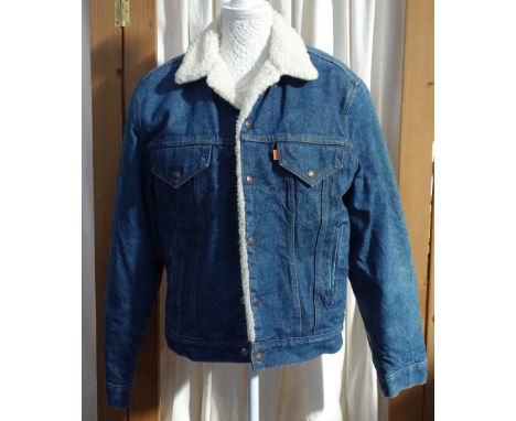 A VINTAGE LEVI STRAUSS DENIM SINGLE BREASTED JACKET sheepskin lined size 44