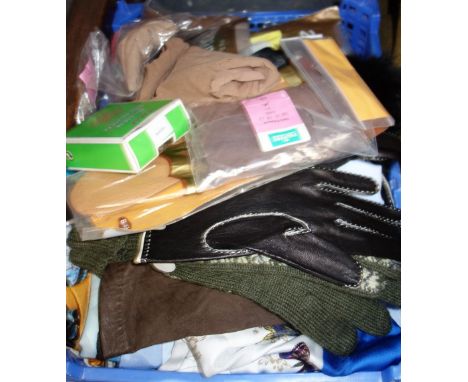 A COLLECTION OF VINTAGE GLOVES, scarves, stockings and sundries