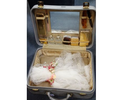 A VINTAGE FRENCH OIRSIN LADIES VANITY CASE and a wedding headdress
