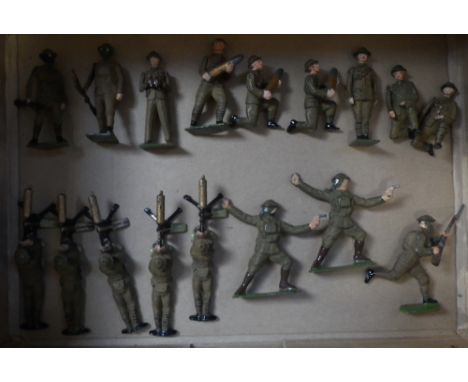 BRITAINS; A COLLECTION OF FIRST WORLD WAR METAL SOLDIERS, to include figures with gas masks (17)