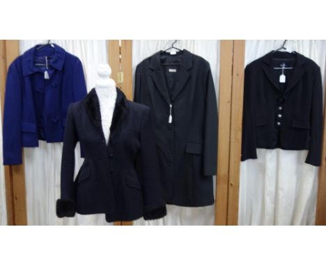 MOSS BROS; A VINTAGE LADIES BLACK JACKET with faux fur trim and three similar ladies jackets (4)