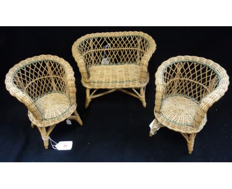 A VINTAGE DOLL'S CONSERVATORY SOFA and two chairs