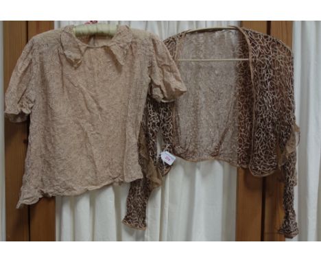 A 1930'S MESH BOLERO AND A LACE BLOUSE, size 6 (2)