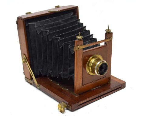 A WOODEN FIELD CAMERA WITH LANCASTER LENS