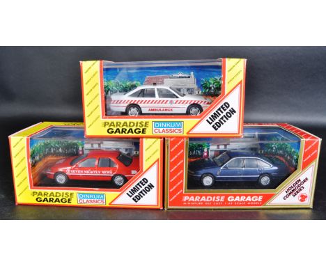 A collection of 3x assorted Dinkum Classics 1/43 scale diecast model Paradise Garage cars to include; Falcon Futura EF “ Seve