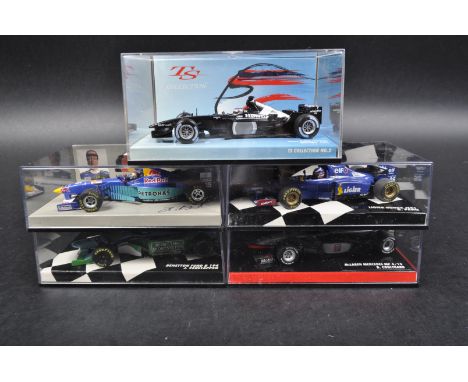 A collection of x5 original vintage 1:43 scale precision diecast Minichamps boxed diecast model Formula One cars to include; 