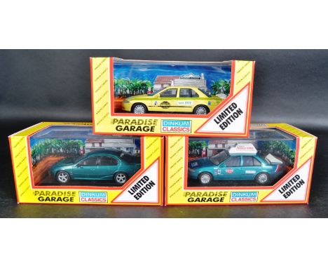 A collection of 3x assorted Dinkum Classics 1/43 scale diecast model Paradise Garage cars to include; Ford Falcon" AU " XR6 L