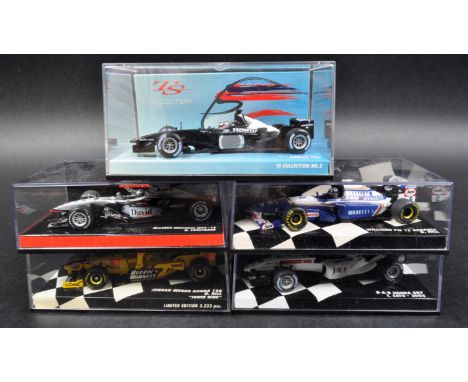 A collection of x5 original vintage 1:43 scale precision diecast Minichamps boxed diecast model Formula One cars to include; 