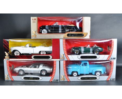 A collection of 5 x 1/18 scale diecast model cars by Road Signature to include: 1949 Cadillac Coupe DeVille (Leather Edition)