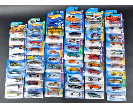 A large collection of approximately x50 carded Mattel made Hot Wheels diecast model cars to include; DCC Splitback, 40 Ford, 