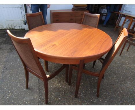 G-Plan round extending table with 4 chair frames 123cm dia with 46cm extending sleeve table is a little light to open as been