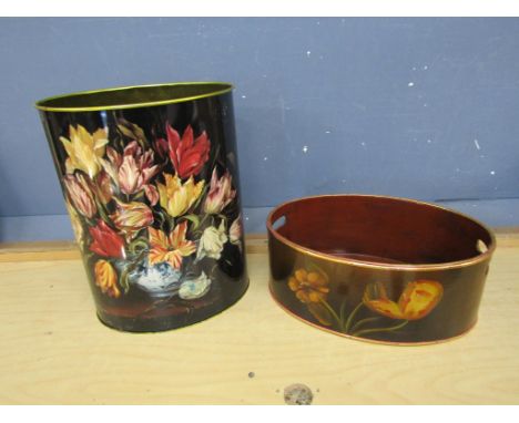 Vintage waste paper bin and hand painted wooden jardiniere&nbsp;