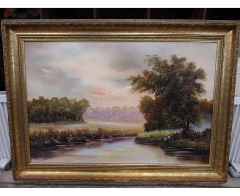 Anthony Cashman acrylic on canvas of a country river scene, actually signed by K. Hammond who held the licence on the Bayswat