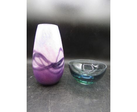 Caithness purple vase 20cmH and a blue/green bowl