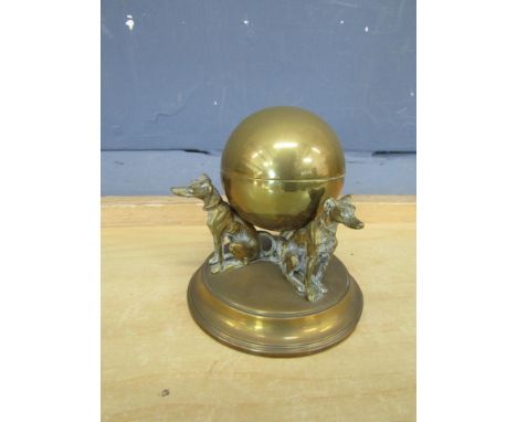 Brass inkwell with 3 greyhounds supporting globe (globe needs reattaching)&nbsp;