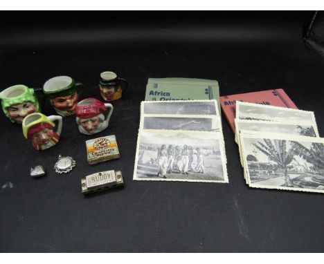 Mini Players Navy cut with imitation cigarettes, Mini toby jugs, Vintage African photographs, silver locket and pendant