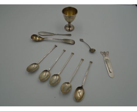 A silver hallmarked egg cup - Birmingham 1924 by A &amp; J Zimmerman ltd. A Silver Hallmarked mustard spoon - London 1860 by 