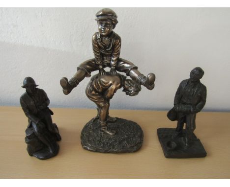 Resin figures, a boy playing leapfrog and 2 men