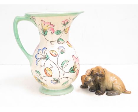 Kensington pottery water jug together with ceramic model of 2 puppies