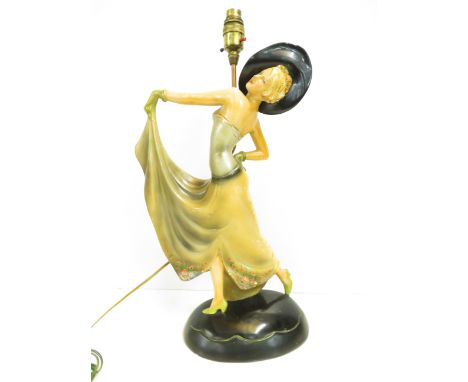 Original art deco lamp figure of a lady made out of chalk
