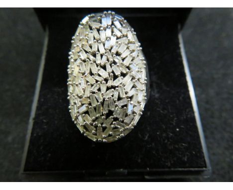 Silver dress ring set with chip diamonds Size M