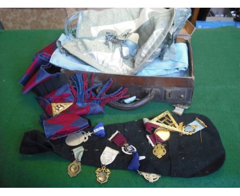 A 9ct gold and enamel Masonic jewel and various others in silver, silver gilt and base metal, together with Masonic regalia.