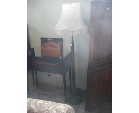 A brass columnar standard lamp and shade, .