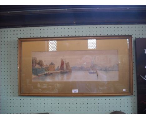 R..W.. Testay (19th century), 'On Brayday Water, Yarmouth', signed and inscribed watercolour, 21 x 60.5cm.